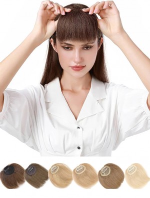 Clip in Hair Bangs 100% Human Hair Extensions Clip on Side Fringe with Natural Flat Neat Bangs with Temples for Women One Piece Hairpiece