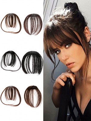 Clip in Bangs 100% Human Hair Extensions Reddish Brown Clip on Fringe Bangs with nice net Natural Flat neat Bangs with Temples for women One Piece Hairpiece