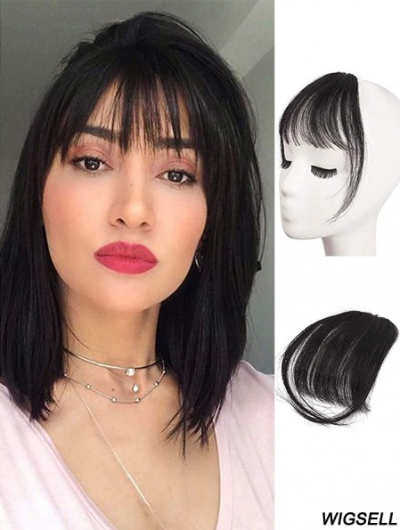 Clip in Fringe Human Hair 100% Real Hair Fringe Extensions Clip in French Bangs Fringe with Temples Clip on Fringe Bangs Real Hair Pieces for women Natural Color Washable