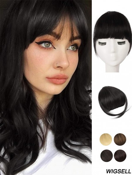 Human Hair 100% Real Hair Fringe Extensions Clip in French Bangs Fringe with Temples Clip on Fringe Bangs