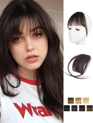 Clip in Fringe Human Hair 100% Real Hair Fringe Extensions Clip in French Bangs Fringe with Temples Clip on Fringe Bangs Real Hair Pieces for women Natural Color