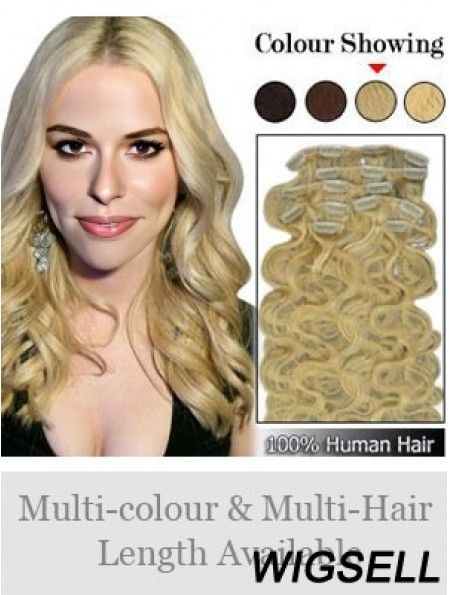 Designed Blonde Wavy Remy Human Hair Clip In Hair Extensions