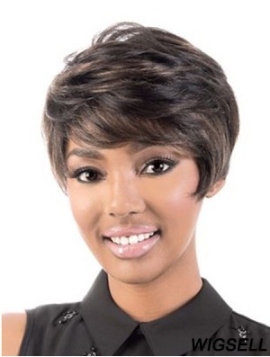 Short Capless Brown Wavy With Bangs Black Woman Human Hair