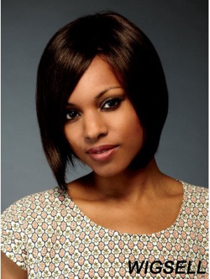 Chin Length Brown Straight Bobs Flexibility African American Wigs