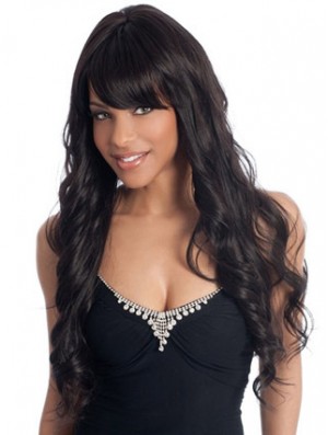 Long Black Wavy With Bangs Perfect African American Wigs