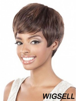 Short Brown Straight Layered Style African American Wigs