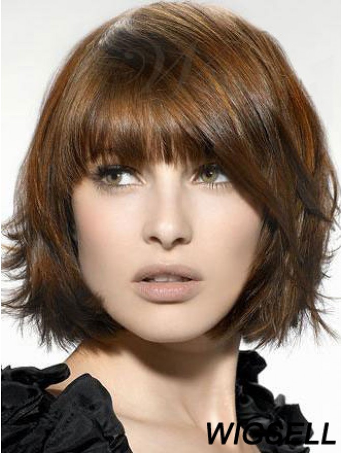 Brown Bobs Wig With Bangs | Bobs Wigs UK, Chin Length Synthetic Wig UK ...