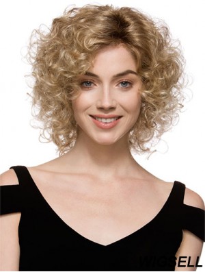 Sleek Brown Chin Length With Bangs Curly Glueless Lace Front Wigs