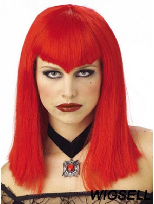 Straight With Bangs Shoulder Length Red Discount Lace Front Wigs