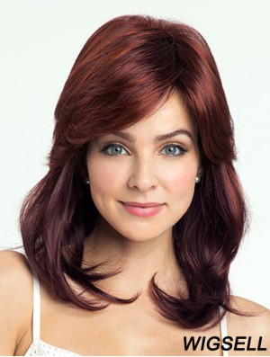 Red Shoulder Length Wavy With Bangs 14 inch Discount Medium Wigs