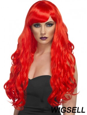 Wavy With Bangs Lace Front Incredible 24 inch Red Long Wigs