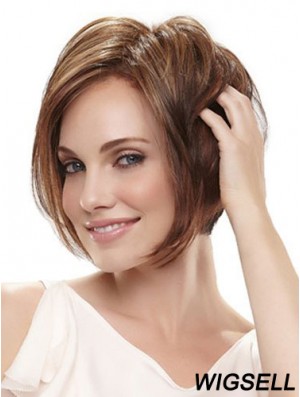 Capless Chin Length Straight Brown Sleek Bob Wigs