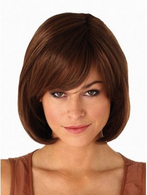 Capless Chin Length Straight Auburn Modern Bob Wigs