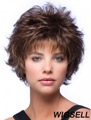 Layered Wavy Brown Capless Cheap Short Wigs