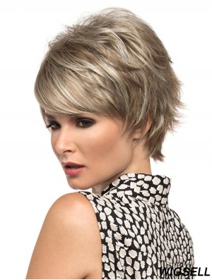 8 inch Suitable Wavy Boycuts Blonde Short Wigs