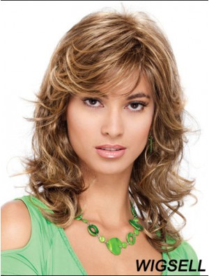 Popular Curly Blonde Shoulder Length Classic Medium Wigs