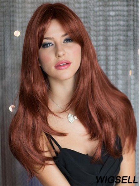 Cheap Auburn Straight With Bangs Capless Long Wigs