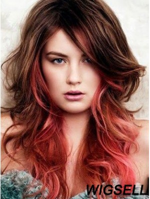 Great Ombre/2 Tone Long Wavy With Bangs 22 inch Human Lace Wigs