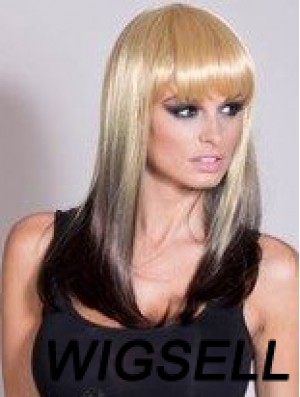 Affordable Ombre/2 Tone Long Straight With Bangs 20 inch Human Lace Wigs