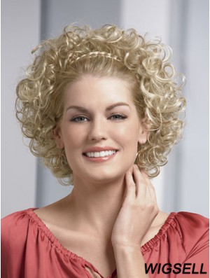 Chin Length Curly Blonde Fashionable Synthetic Half Wigs