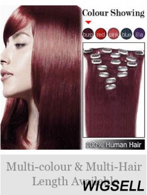 Sleek Red Straight Remy Human Hair Clip In Hair Extensions